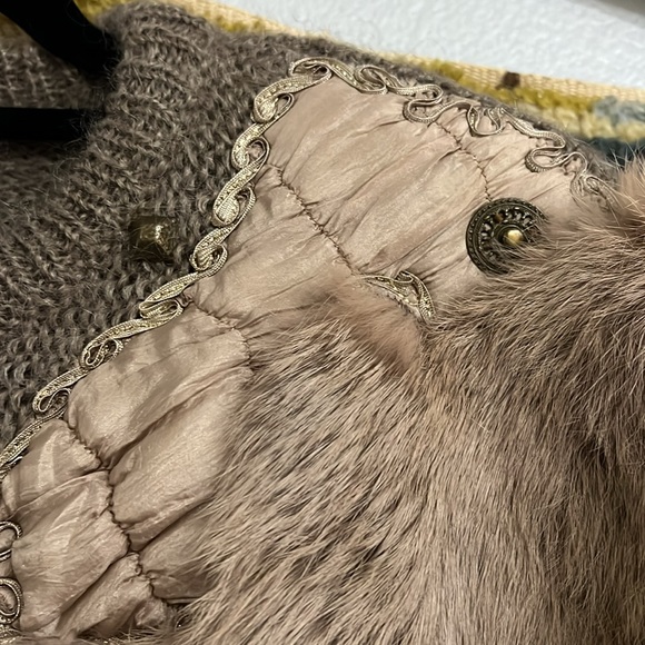 RAPHAEL H. Sweater Mohair Rabbit Fur Mixed Appliqué Dolman Sleeve Brown M - Picture 10 of 11